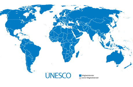 Weltkarte mit UNESCO-Mitgliedsländern
