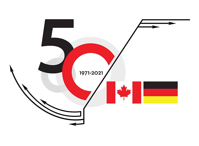 Logo 50 Jahre mit Flaggen von Deutschland und Kanada
