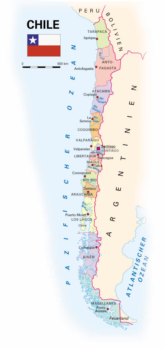 Die Karte zeigt die administrative Gliederung des Landes mit den regionalen Hauptstädten.