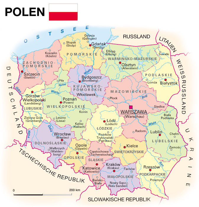Politische Karte Polen. 