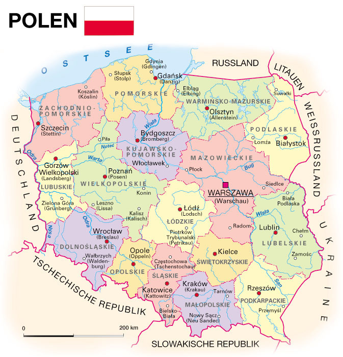 Die Karte zeigt die administrative Gliederung des Landes mit den regionalen Hauptstädten.