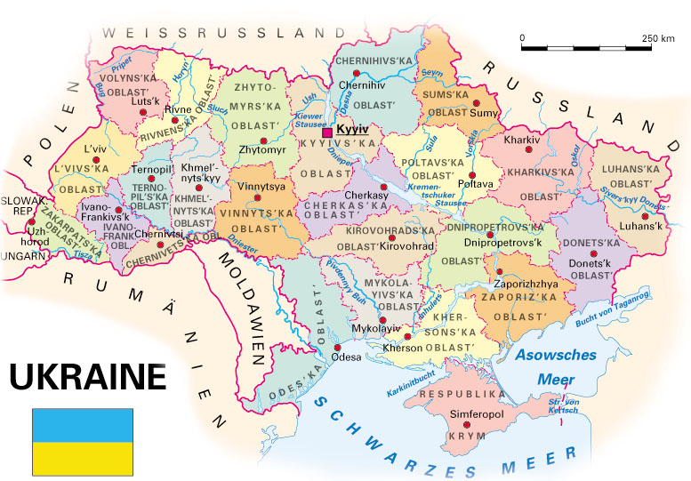 Die Karte zeigt die administrative Gliederung des Landes mit den regionalen Hauptstädten.