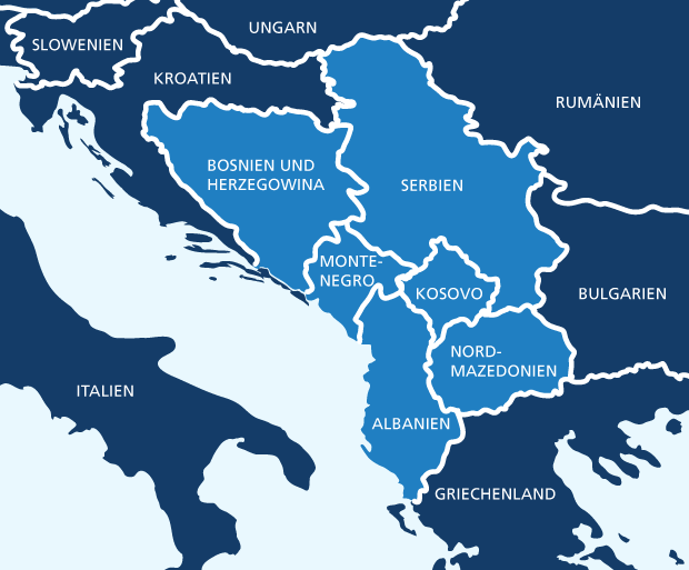Landkarte mit den Ländern des Westbalkan