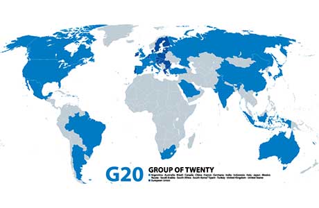 Weltkarte mit G20-Staaten