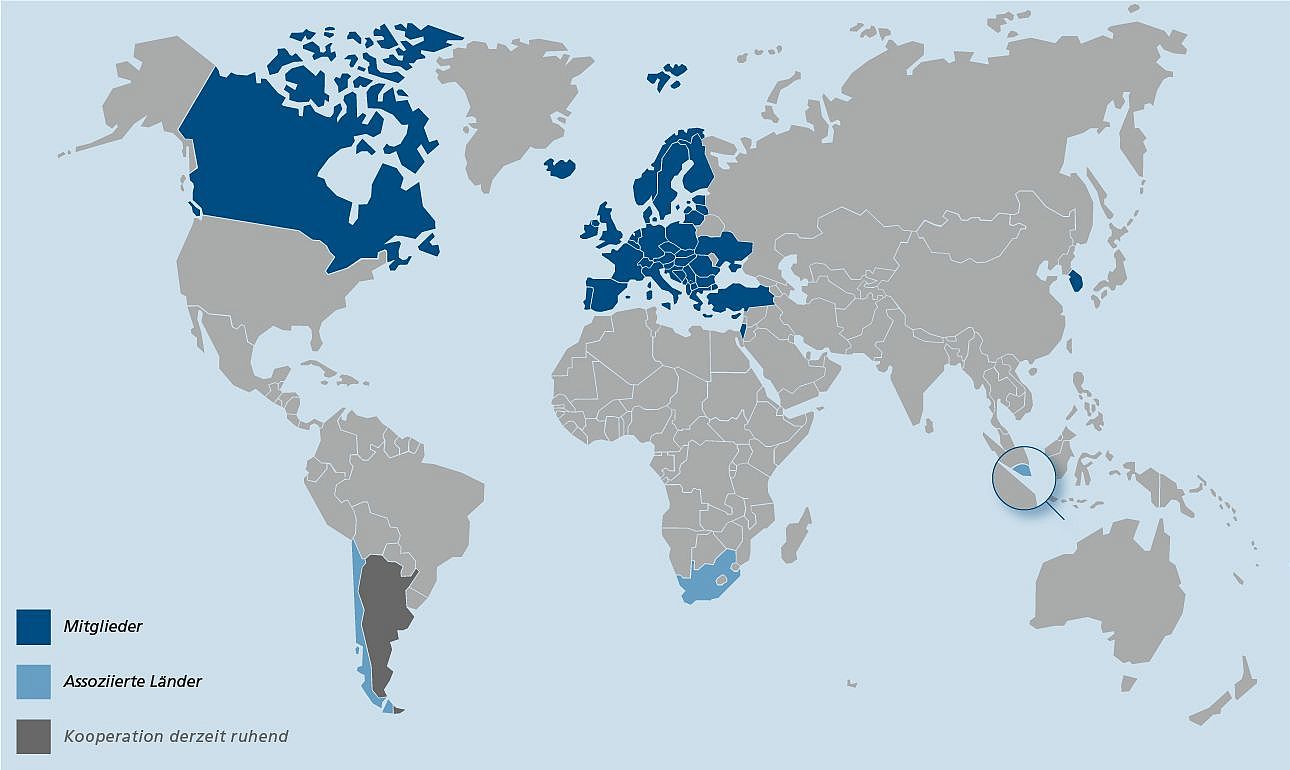 Weltkarte mit den EUREKA-Ländern