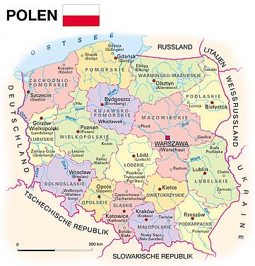 Die Karte zeigt die administrative Gliederung des Landes mit den regionalen Hauptstädten.