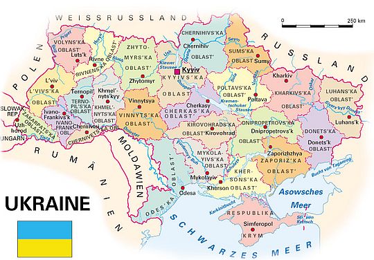 Die Karte zeigt die administrative Gliederung des Landes mit den regionalen Hauptstädten.