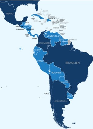 Karte Zentral- und Südamerika Kooperation International