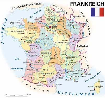 Die Karte zeigt die administrative Gliederung des Landes mit den regionalen Hauptstädten.