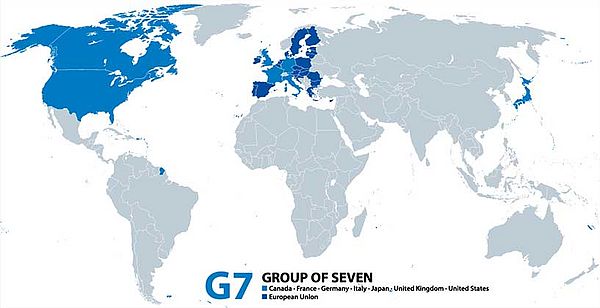 Weltkarte mit G7-Staaten